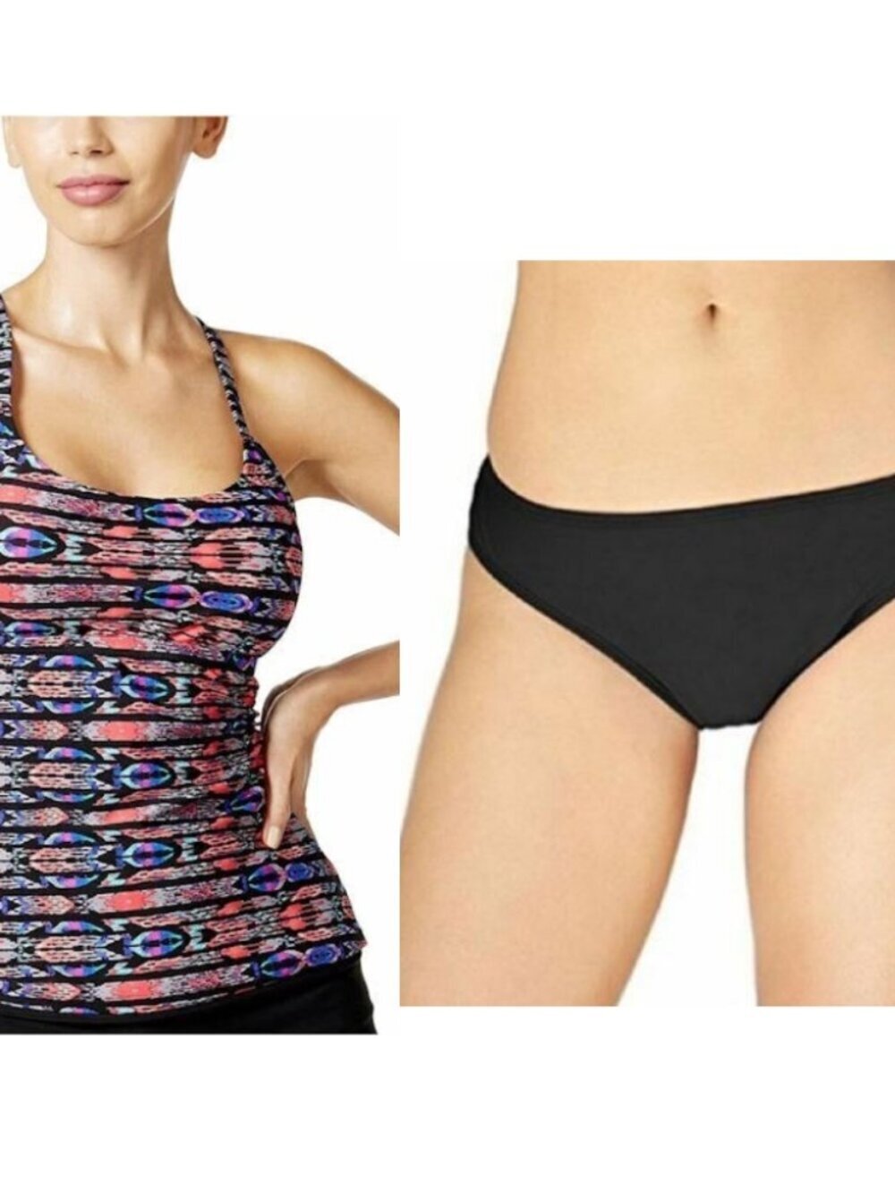 Island Escape Bust Enhancer Tribal Strappy Tankini & Bikini Bottom Size 6 NWT